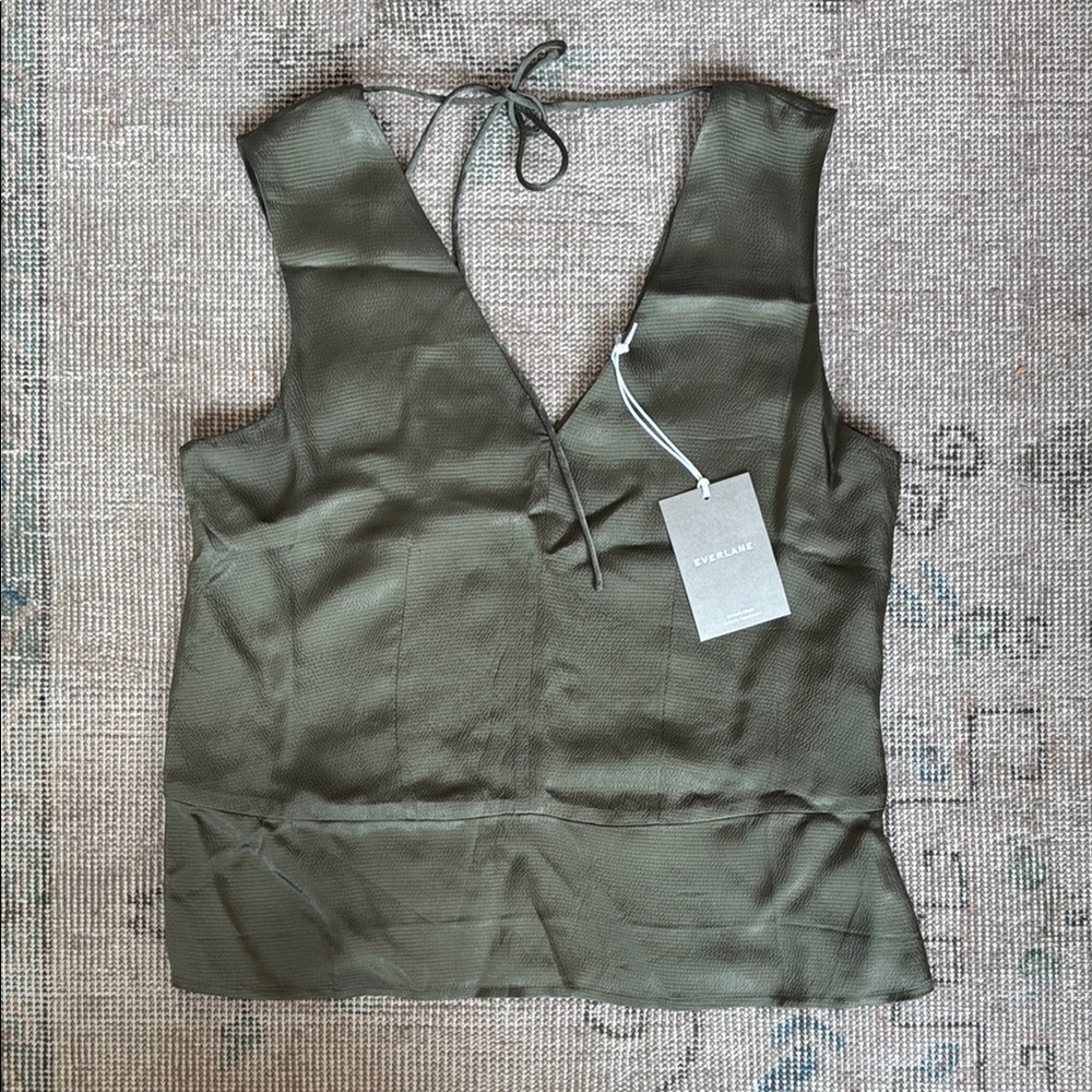 NWT - EVERLANE - Green Tie Front Backless Tank Top